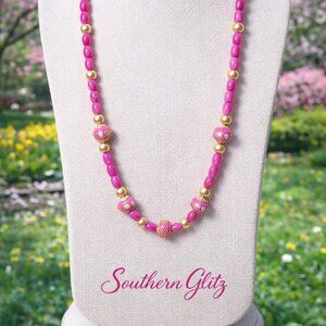 Pink Beaded Statement Necklace | Spring Jewelry | Gold Accent Necklace | Cloison